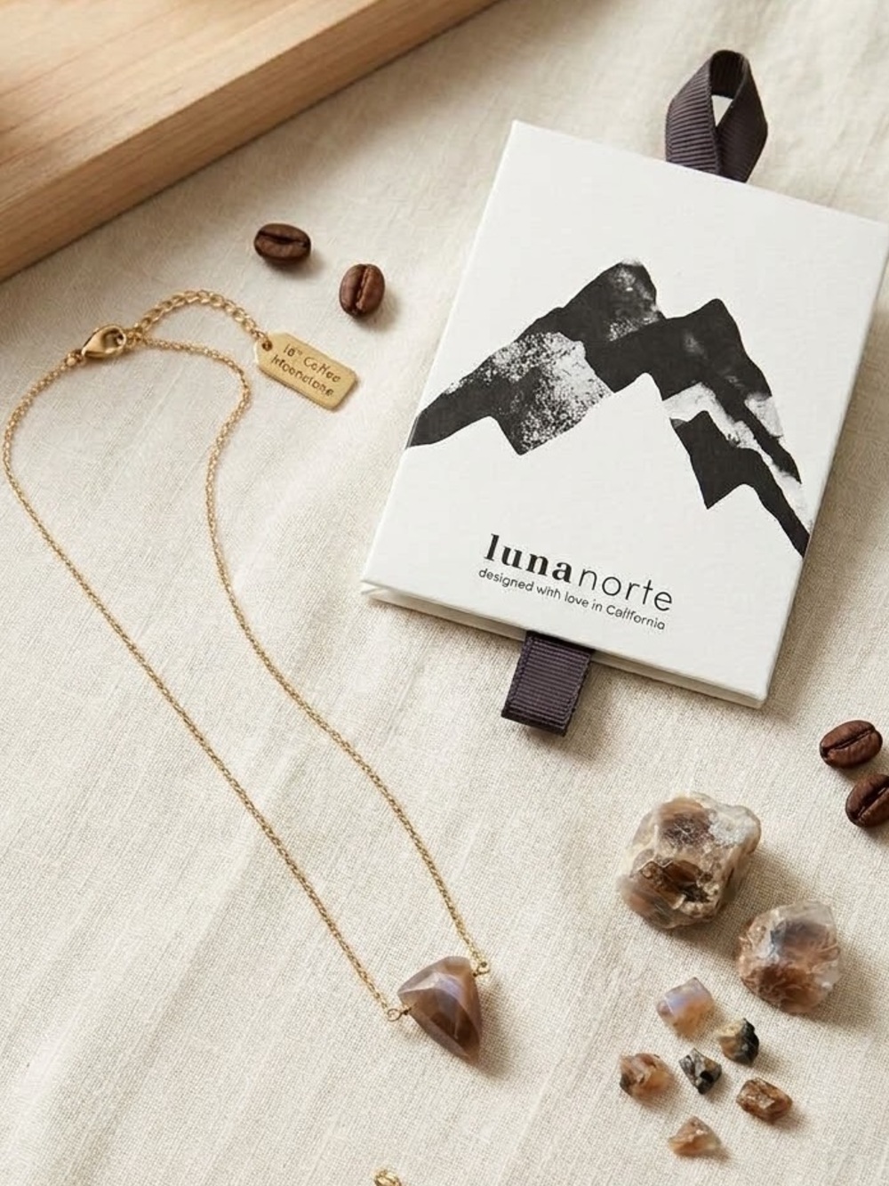 Luna Norte Gold Brown Agate Teardrop Pendant Necklace